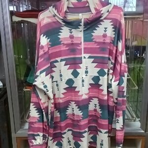 Aztec Patterned Women's Sweater - Pink and Cream